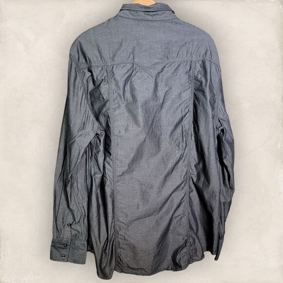 Rock & Roll Cowboy Mens Button Down Shirt Medium Gray Western Long Sleeve Pocket - Picture 3 of 9